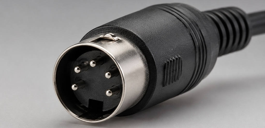 5-poliger MIDI-DIN-Stecker für die Übertragung von MIDI-Daten zwischen Synthesizern und Keyboards