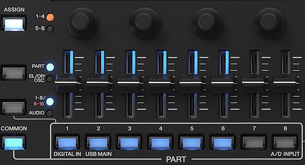Bedienpanel Yamaha MODX-M Fader und Drehknöpfe