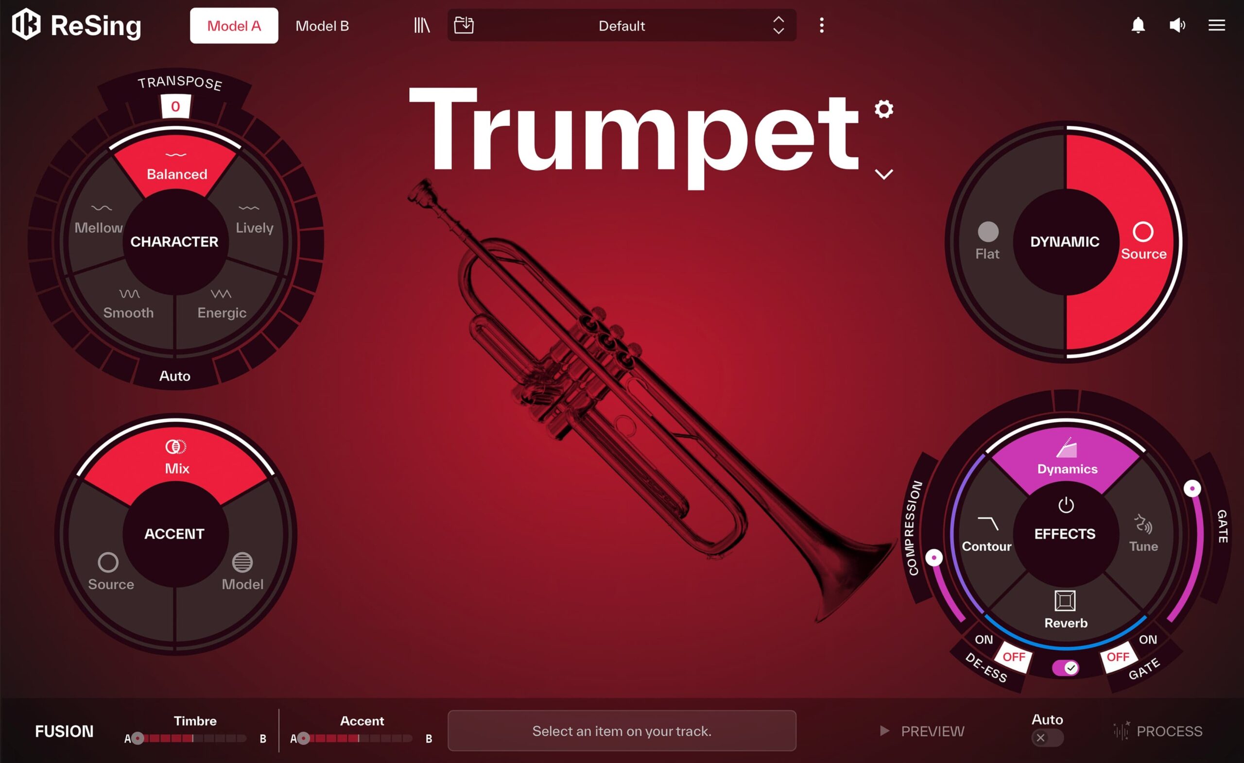 ReSing lässt sich auch als Performance-Synth einsetzen: Gesungene Linien können in Instrumentenmodelle wie Trompete, Bass oder Synths umgewandelt werden.