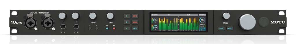 Vorderseite mit Display vom Audiointerface MOTU 10Pre