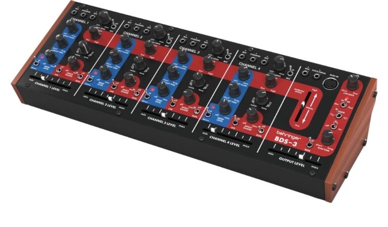 Der Behringer BDS-3 interpretiert den klassischen Simmons-SDS-3-Drum-Synthesizer neu: Vier analoge Drum-Kanäle, Effektsektion und klassisches Hands-on-Layout im kompakten Desktop-Format.