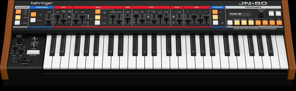 Behringer JN-80 Topansicht - Vintage Bedienelemente für analogen Synthesizer