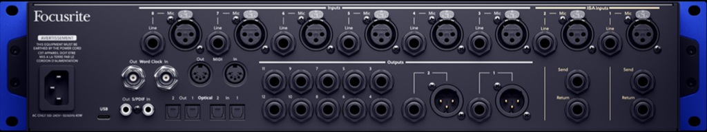 Rückseite des Focusrite ISA C8X mit Anschlüsse