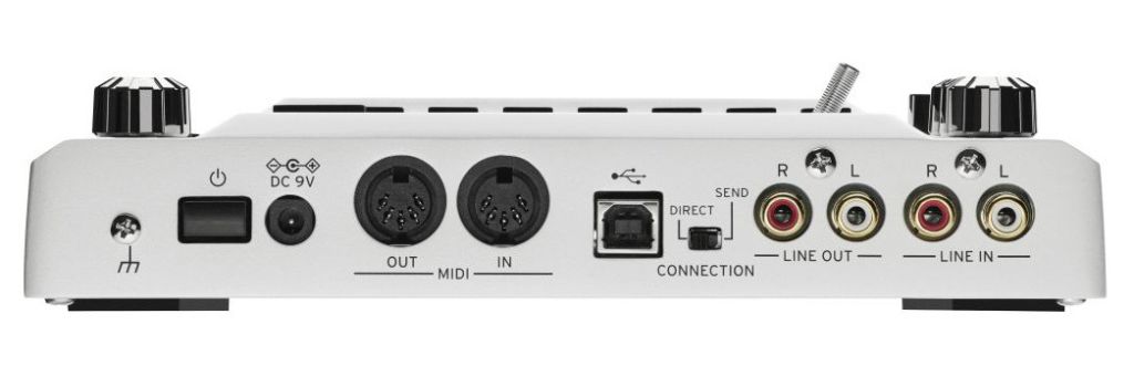 Rückseite mit MIDI, USB und Cinch-Ein- und Ausgängen – funktional, aber im Studio durch fehlende Klinkenanschlüsse eingeschränkt.