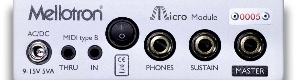 Alle wichtigen Anschlüsse finden sich auf der Rückseite des Mellotron Micro Module