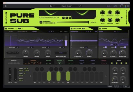 Arturia Pure SUB Software-Synthesizer mit Subbass-, Harmonics-, Texture-, Filter- und Modulationssektion