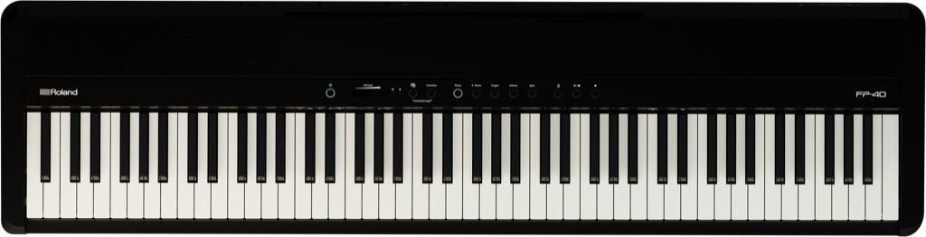 In der Draufsicht wird das reduzierte, auf das direkte Spielen ausgerichtete Bedienkonzept des Roland FP-40 deutlich.
