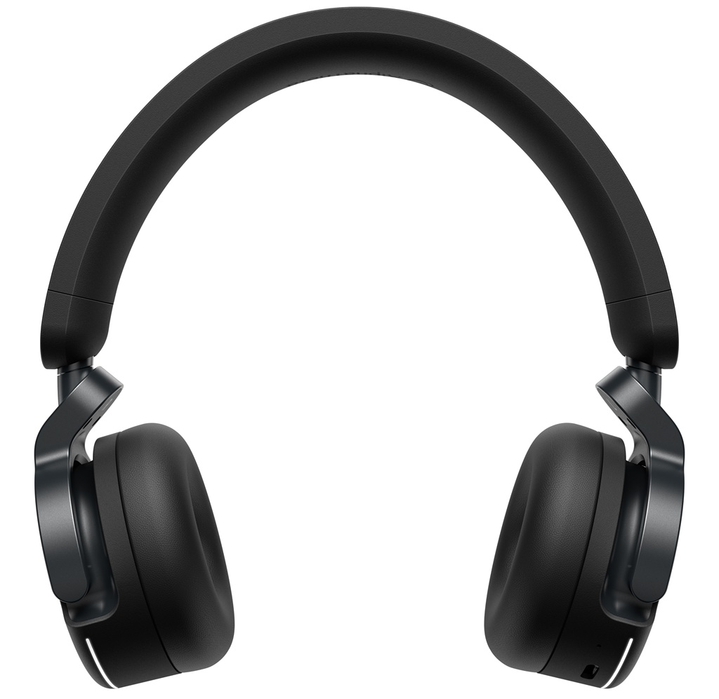 AlphaTheta HDJ-F9 in Schwarz, Frontansicht mit gepolstertem Kopfbügel, On-Ear-Polstern und weißen Status-LEDs.