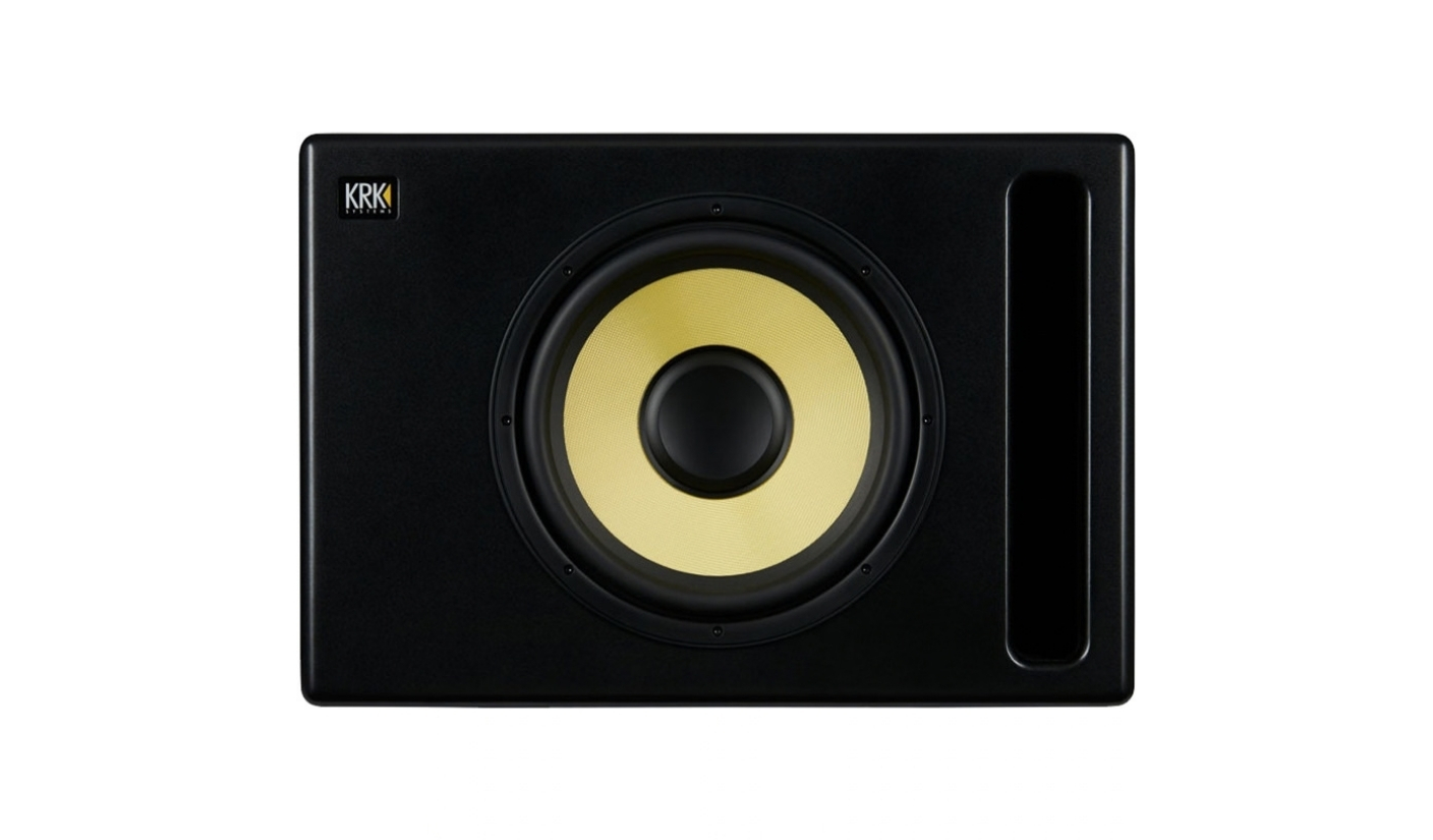 Frontansicht des KRK S12G4 mit 12-Zoll-Woofer aus Glas-Aramid-Verbundstoff und frontseitigem Bassreflexkanal.
