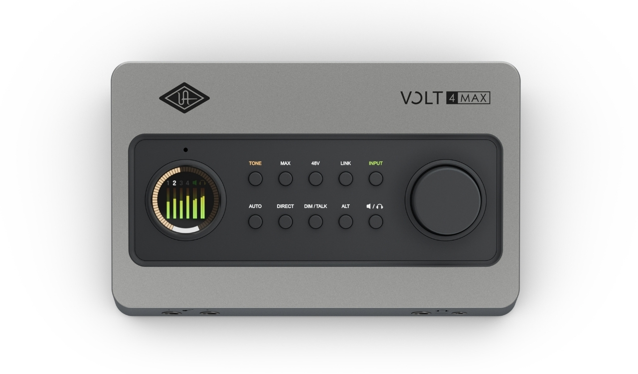 Volt 4 Max: Das Bedienfeld vereint Tone-Shaping, Kompressor-Presets, Auto-Gain, direktes Monitoring, Talkback und die Umschaltung zwischen zwei Monitorpaaren.